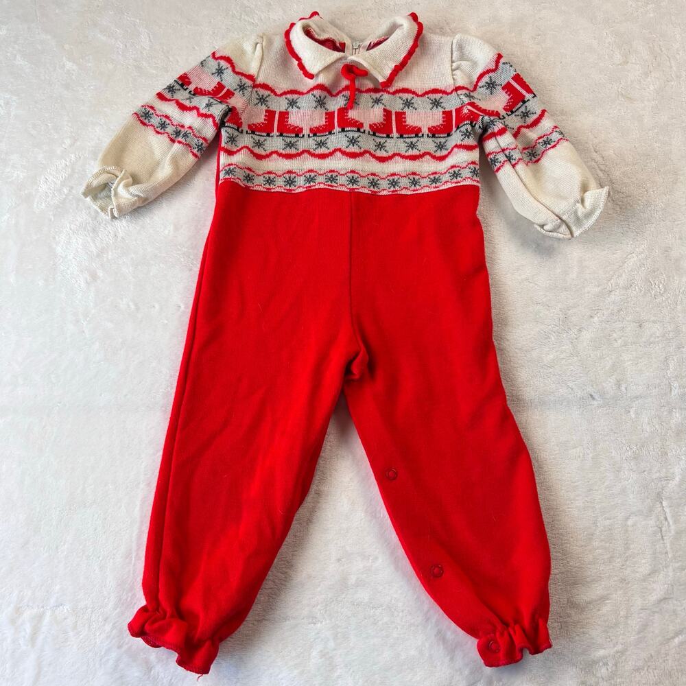 Bullfrog Knits Vintage Christmas Romper Jumper Ice Skates Toddler Size 24 Months